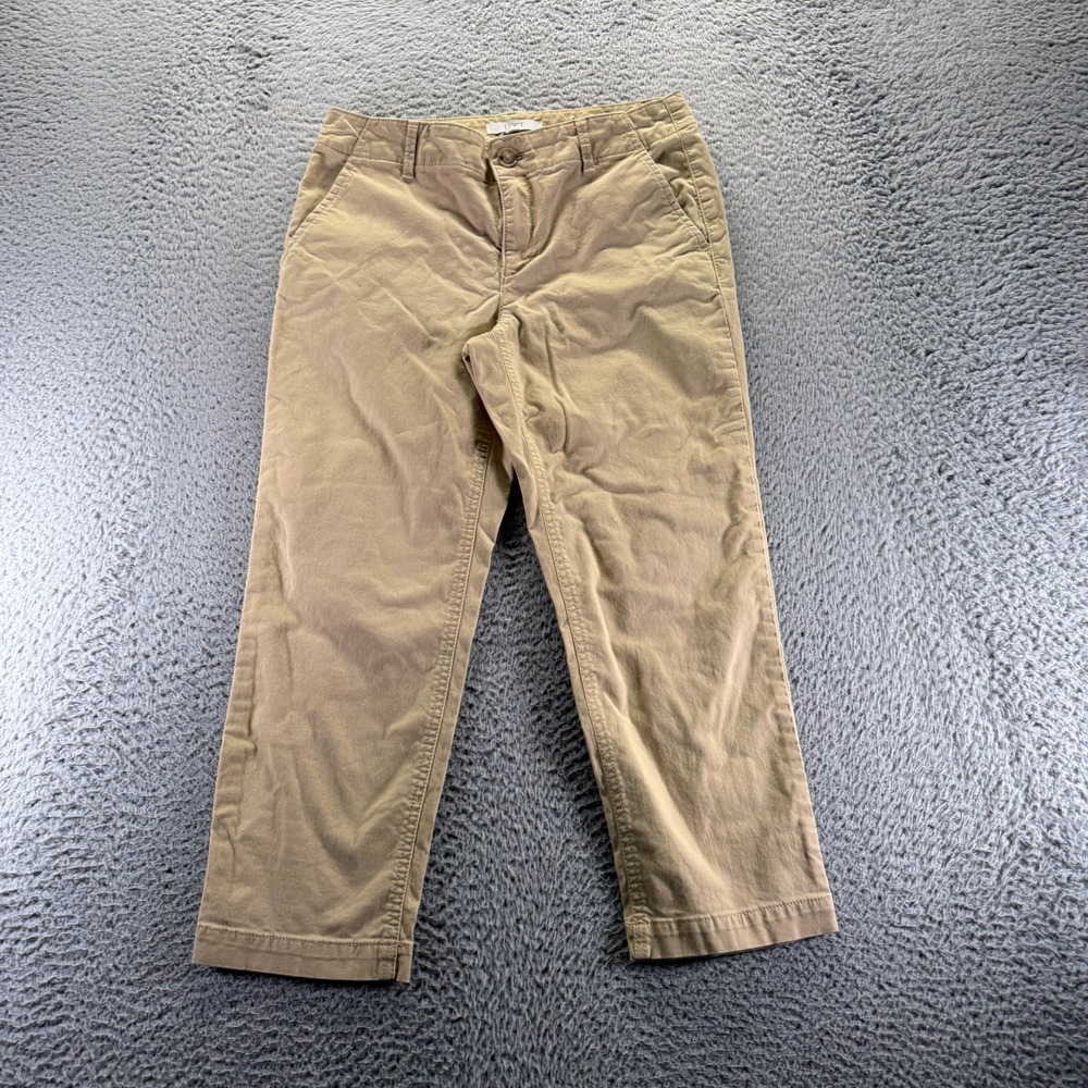 Loft Pant Women 4P Beige Cotton Chino Straight Preppy Office Career Slim Stretch